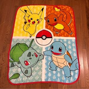 Pokemon Friends Throw Blanket Pikachu, Charmander, Bulbasaur, and Squirtle.